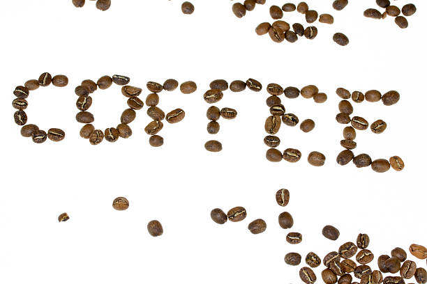 Coffee spelling word made of coffee beans
