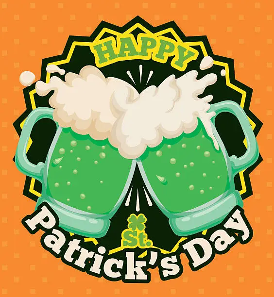 Vector illustration of Couple of Foamy Beers Toasting for Patrick's Day Poster