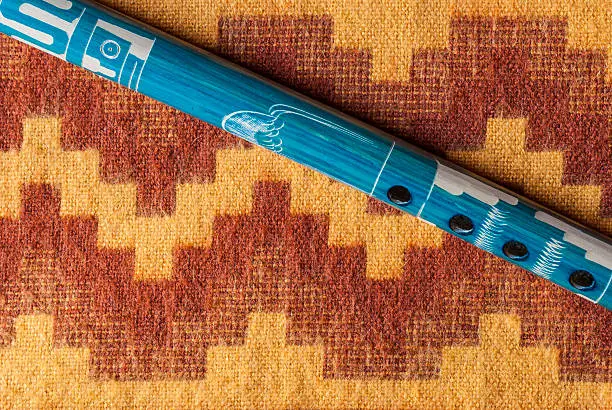 Photo of Close-up peruvian flute on an alpaca wool blanket