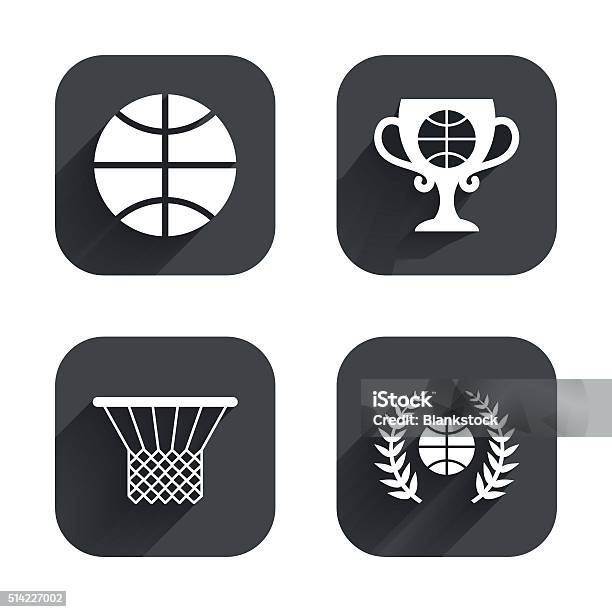 Basketball Icons Ball With Basket And Cup Symbols Stock Illustration - Download Image Now