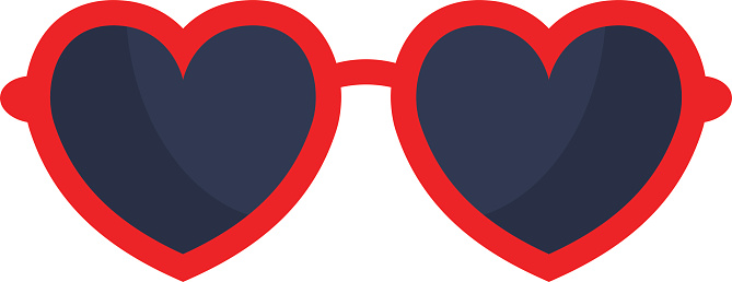 Vector heart glasses isolated on white. Heart glasses. Hipster heart glasses. Summer heart glasses vector illustration.  Heart  sunglasses isolated vector illustration