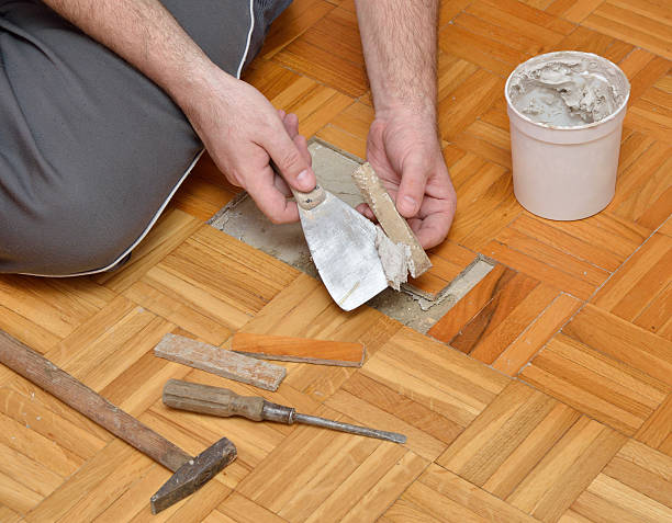 istock Man is Gluing Wooden Floor 514228746