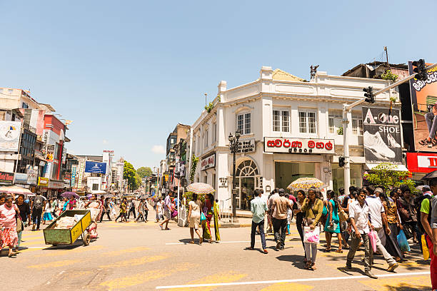 Daily hustle and bustle on the street in the Kandy stock photo