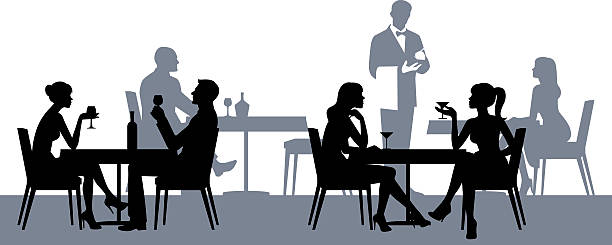 sylwetki osób w restauracji lub kawiarnia - eating silhouette men people stock illustrations