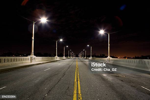6th St Bridge Stock Photo - Download Image Now - Night, Street Light, Road