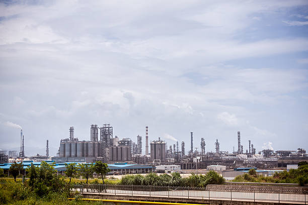 Distillation Towers at Oil Refinery