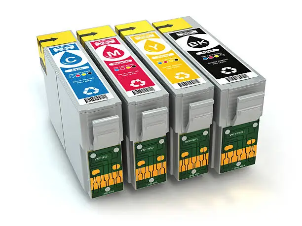 Photo of Cartridges for colour inkjet printer. CMYK.