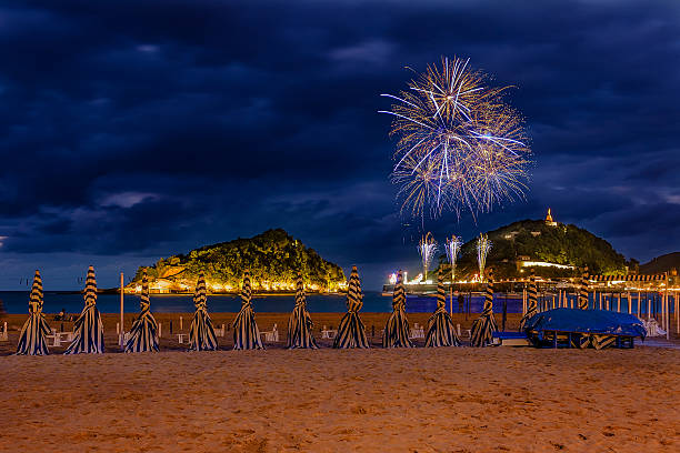 San Sebastian fireworks stock photo