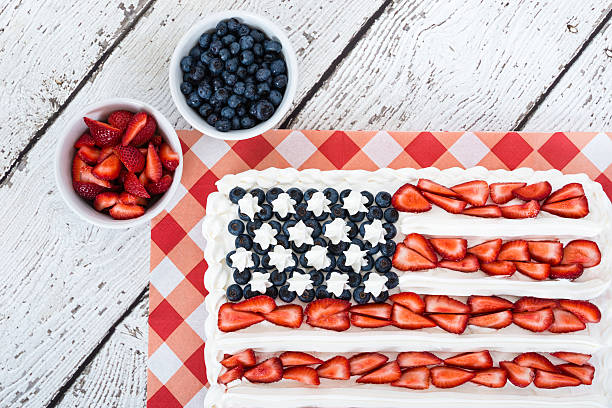 istock Patriotic American flag cake with blueberries and strawberries 514258892