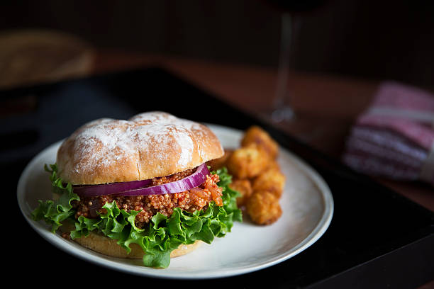 Vegan Sloppy Joe Dinner Healthy vegan quinoa sloppy joe, just as messy as the meat version. sloppy joes stock pictures, royalty-free photos & images