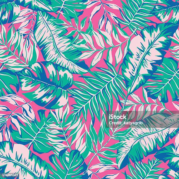 Vector Seamless Bright Tropical Paradise Pattern Stock Illustration - Download Image Now - Pattern, Palm Tree, Backgrounds