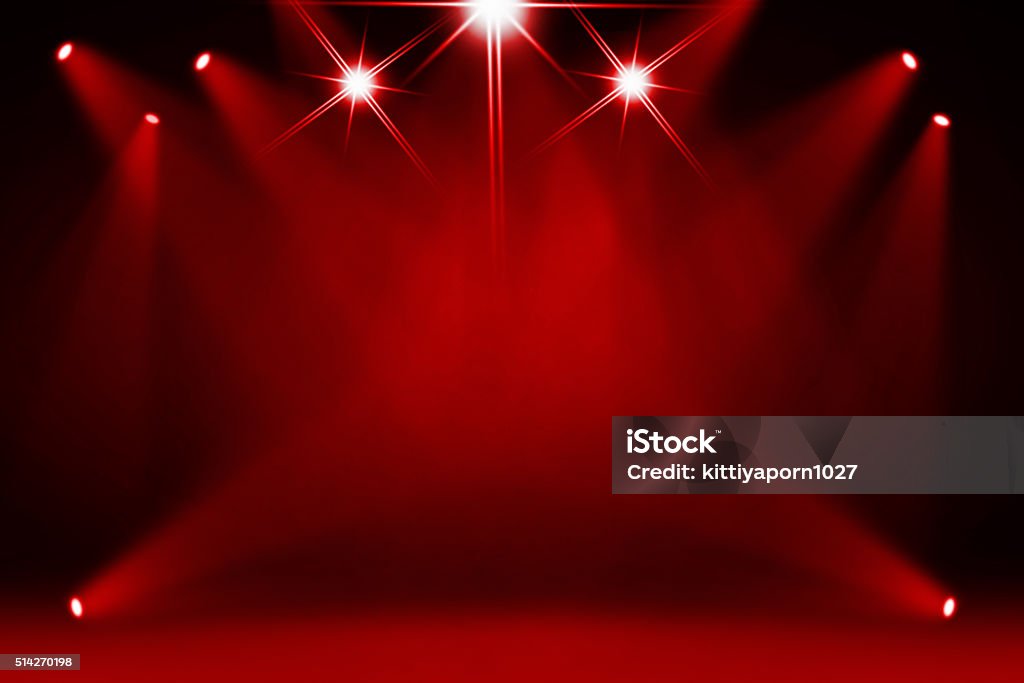 Red stage theater background The concert on stage background with flood lights Abstract Stock Photo
