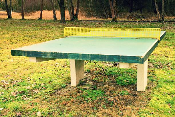 istock Outdoors green  concrete ping pong table in camp 514271720