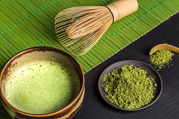 Still life with Japanese matcha tea stock photo