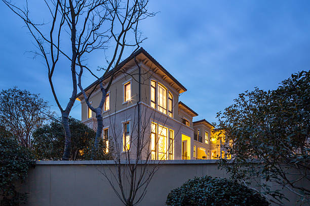 istock house in modern villa with yellow light 514276482