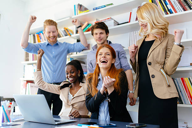 istock Happy business coworkers celebrating 514281110