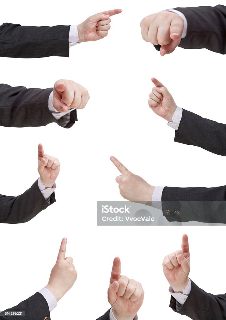 set of businessman pressing forefinger set of businessman pressing forefinger - hand gesture isolated on white background Accessibility Stock Photo