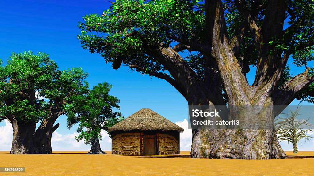 African village African village With baobabs and hut Senegal Stock Photo