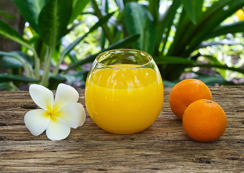 Fresh and colorful orange juice in spa healthy club