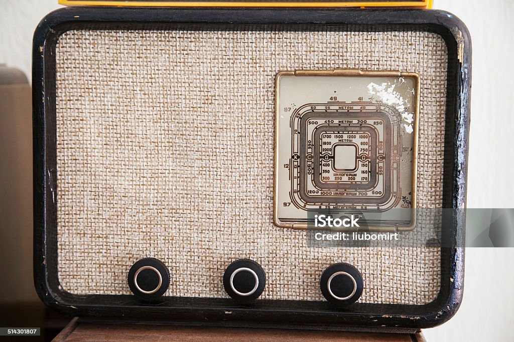 retro radio vintage wooden radio with selective focus 1950 Stock Photo