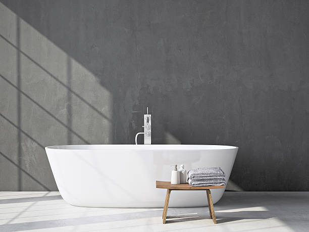 Gris moderno baño con bañera. 3 d imagen - foto de stock