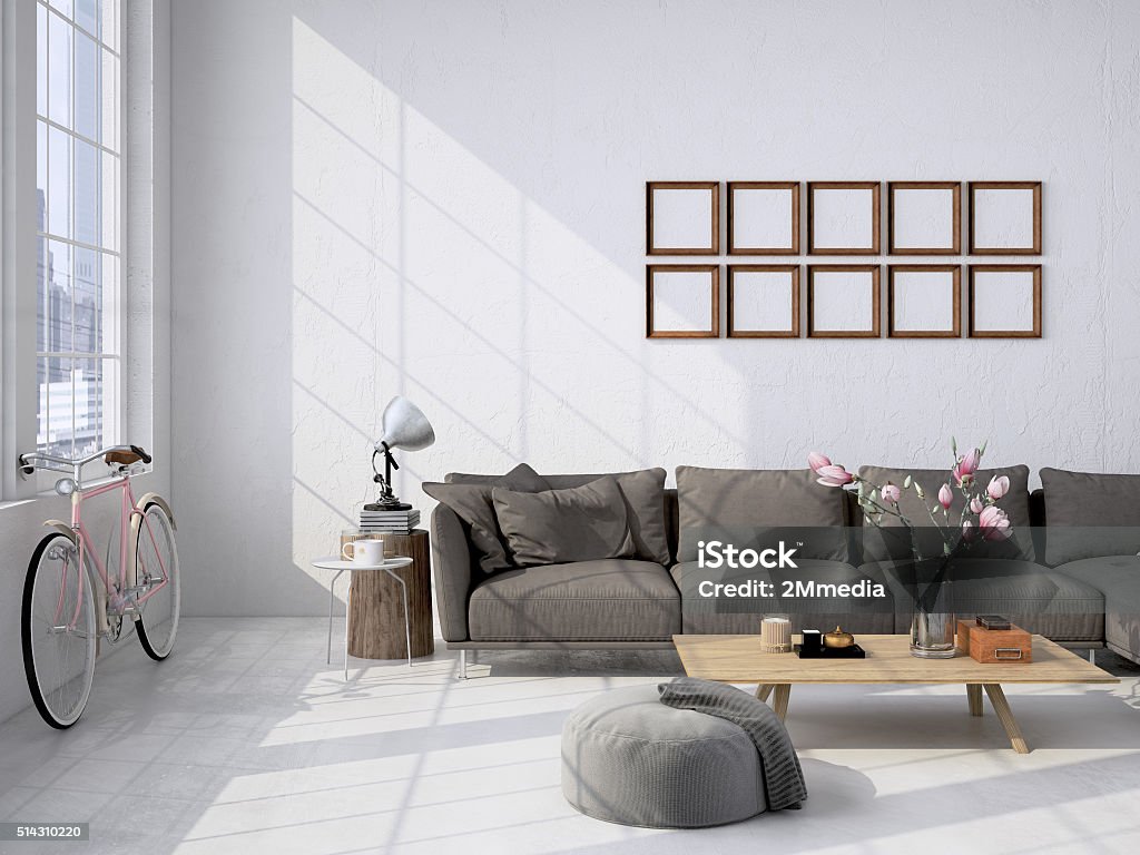 living room loft interior. 3d rendering Contemporary living room loft interior. 3d rendering Apartment Stock Photo