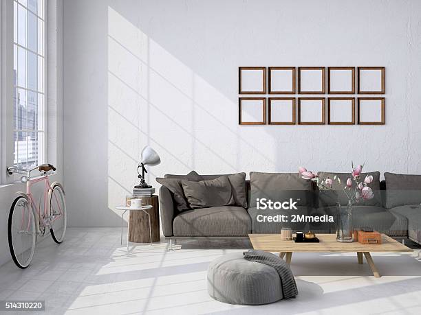 Living Room Loft Interior 3d Rendering Stock Photo - Download Image Now - Apartment, Architecture, Comfortable