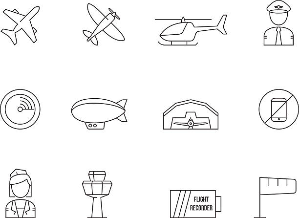 outline icons - aviation - spy balloon stock illustrations