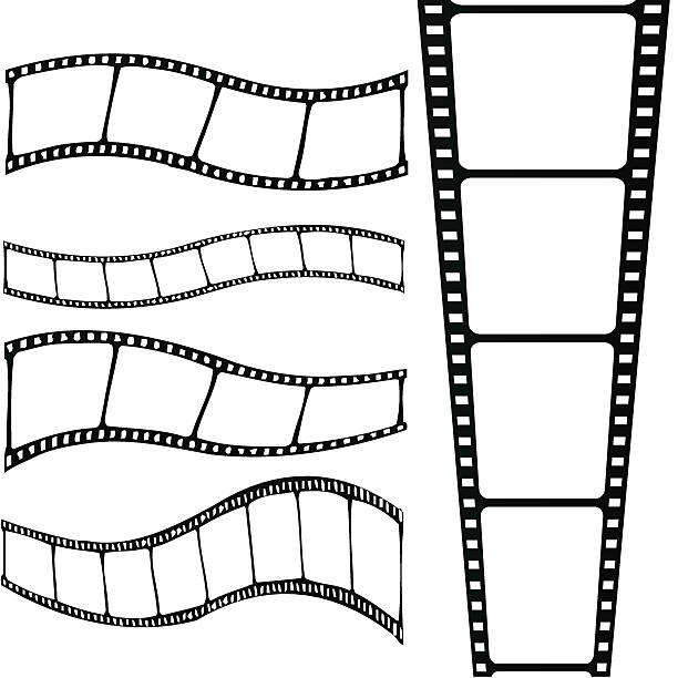 Film strip set. Vector illustration: film strips isolated on white background. rolled up photos stock illustrations