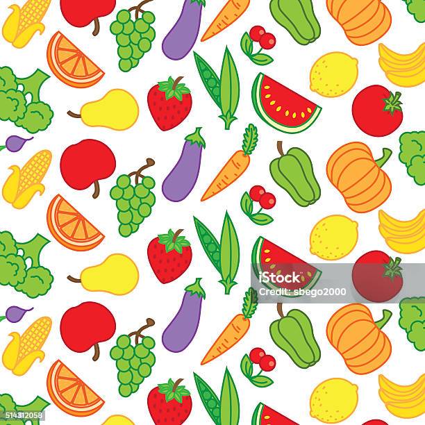 Background Fruits And Vegetables Stock Illustration - Download Image Now - Apple - Fruit, Backgrounds, Broccoli