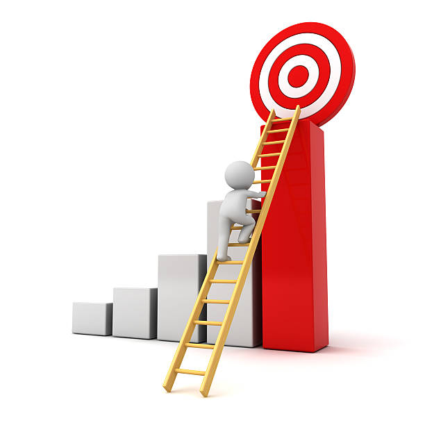 istock 3D Man climbing ladder to the red goal target 514312906