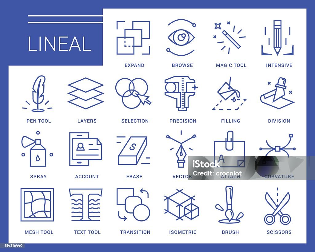 Line vector icons in a modern style Line vector icons in a modern style. Software tools for drawing and design, vector and raster graphics. Grid Pattern stock vector