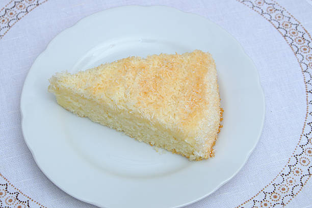istock Homemade cake with coconut on a white plate 514317046