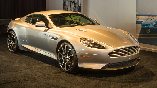 Detroit, MI, USA - January 12, 2016: Aston Martin DB9 Bond Edition car at the North American International Auto Show (NAIAS), one of the most influential car shows in the world each year.