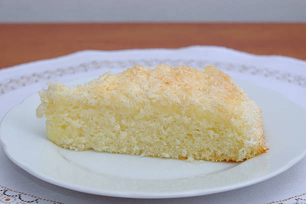 istock Homemade cake with coconut on a white plate 514318822