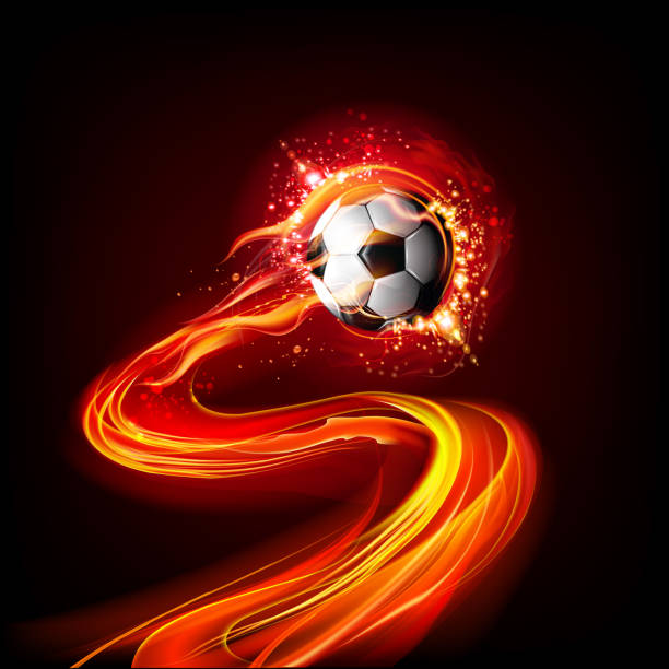Soccer ball on fire Soccer ball in flames and fire trail behind. 10 EPS. ball of fire stock illustrations