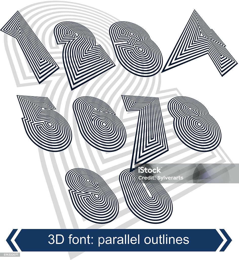 Geometry Numbers Design Rotated Striped Dimensional Numbers Vector Geometric Numeration Stock ...