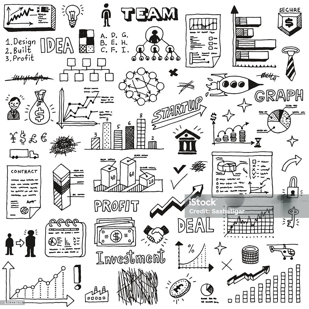 Business-Inbetriebnahme doodle Skizze-Konzept-set 2. - Lizenzfrei Zeichnen Vektorgrafik