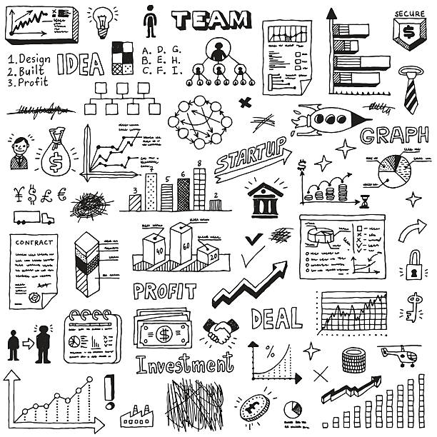 Business startup doodle sketch concept set 2. Business startup doodle sketch concept set 2. Hand drawn vector illustration. bank financial building drawings stock illustrations