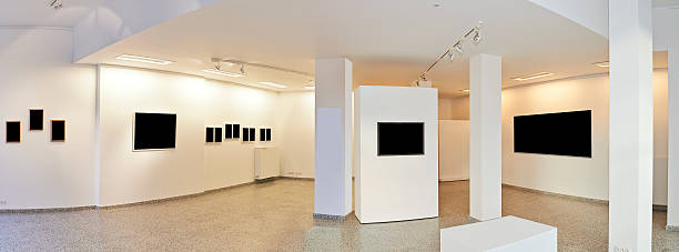 istock Panoramic view of a Exhibition gallery with museum style lightin 514323674