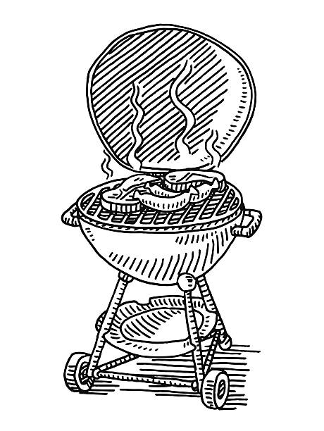 ilustrações, clipart, desenhos animados e ícones de grelha de churrasco de carne com linguiça de desenho - sausage grilled isolated single object