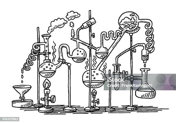 Chemistry Experiment Laboratory Drawing Stock Illustration - Download Image Now - Science, Scientific Experiment, Line Art