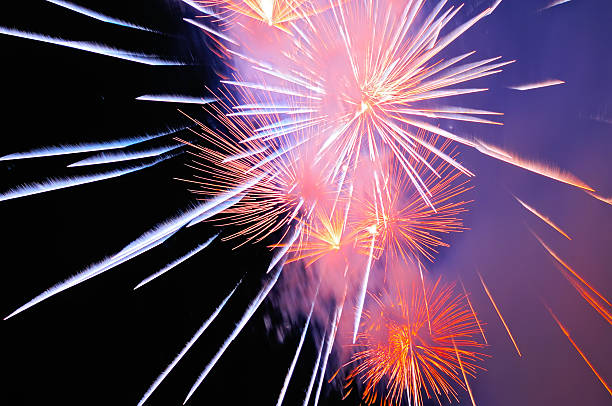 istock Multicolored festive salute fireworks and violet smoke 514324188