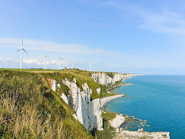 istock wind turbines on english channel shore in Normandy 514325489