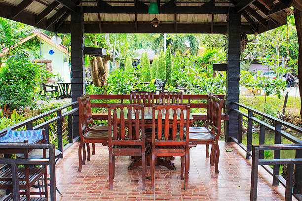 istock outdoor restaurant in summer garden 514325567