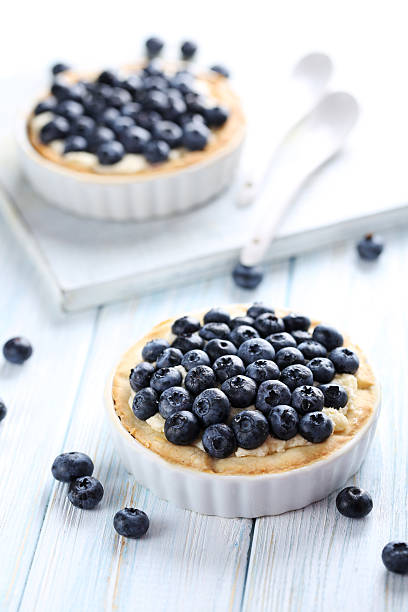 istock Blueberry tart on blue wooden table 514326640