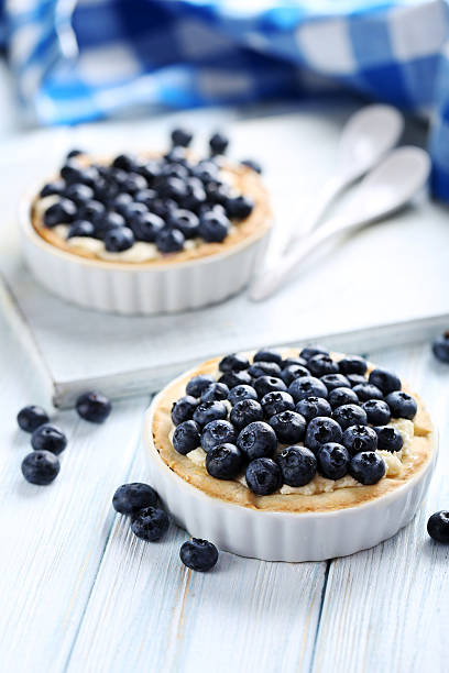 istock Blueberry tart on blue wooden table 514326714