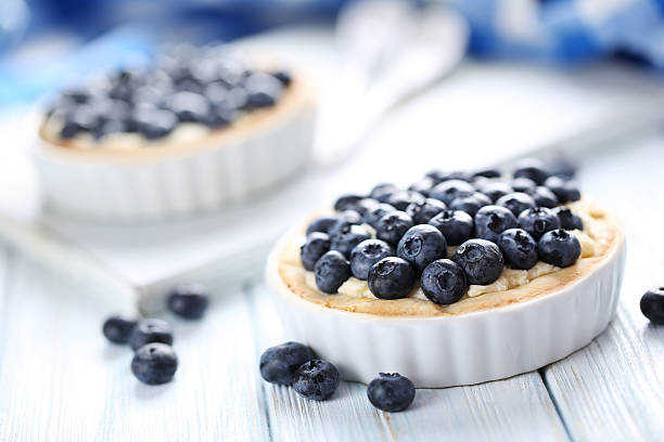 istock Blueberry tart on blue wooden table 514326860