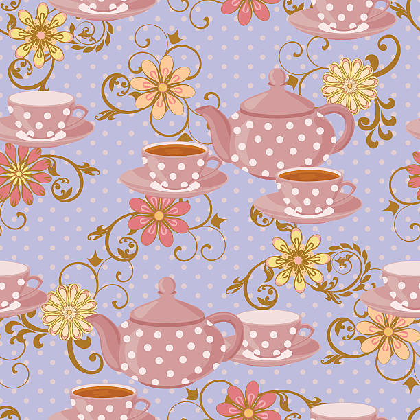 이 객실은 in 물방울무늬 및 컵, 음료입니다. - tea cup coffee cup teapot domestic kitchen stock illustrations