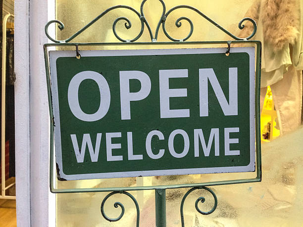 istock Vintage open stand alone sign outside 514332606